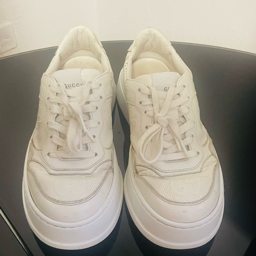 Gucci Cream Leather Low-Top Sneaker with White Laces